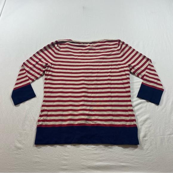 August Silk Striped Blouse Top women Large long sleeve red white blue scoop neck - Picture 5 of 6